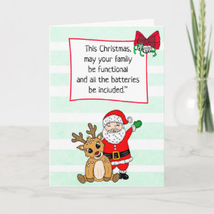 Tarjeta Dibujos divertidos de Papá Noel y renos de Navidad