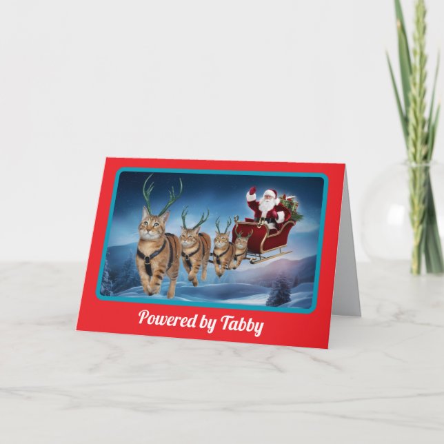Tarjeta Dibujos Divertidos de Reno Tabby Navidad (Anverso)