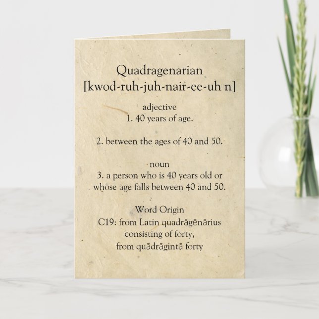 Tarjeta Diccionario cuadriagenario significa feliz 40 (Anverso)