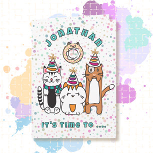 Tarjeta Dicho Divertido Cumpleaños Gato Dibujo Animado Paw