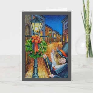 Tarjeta Dickens Navidades Lamplighter Mouse Watercolor Art