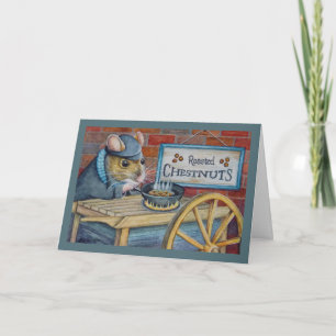 Tarjeta Dickens Ratón de Navidad Asando Castañas Arte