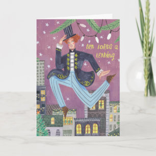 Tarjeta Diecidos días de Navidades, diez señores saltan