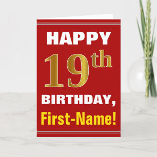 Tarjeta Diecinueveavo cumpleaños del oro intrépido, rojo,