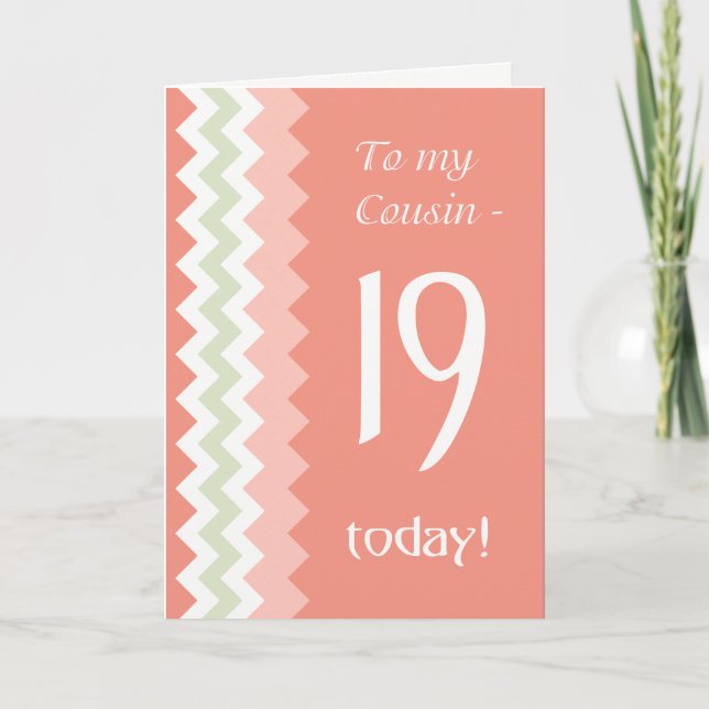 Tarjeta diecinueveavo Cumpleaños para el primo, coral, (Anverso)