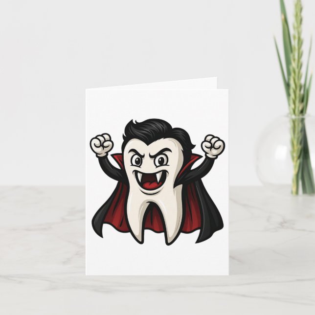 Tarjeta Diente divertida de vampiros Tocante Halloween Den (Anverso)