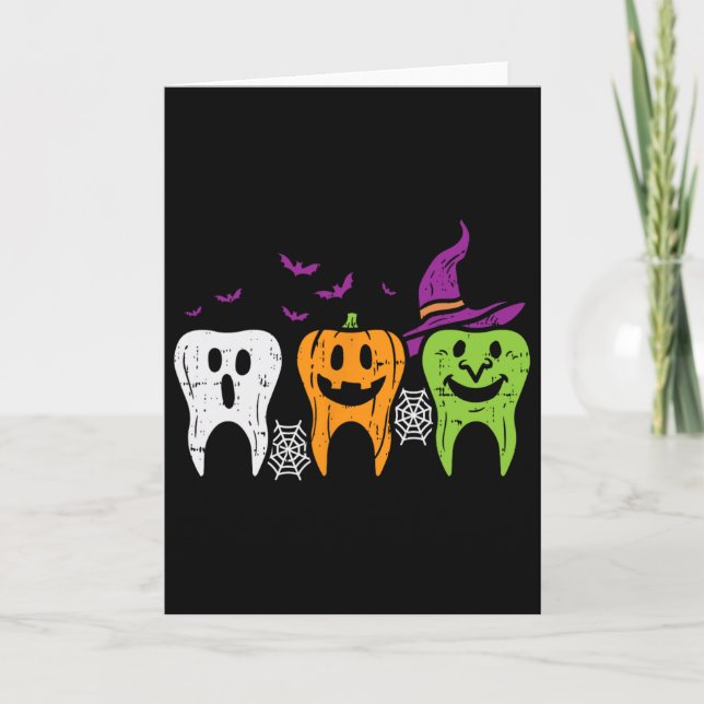 Tarjeta Dientes Fantasma Calabaza Bruja Dental Bonito Hall (Anverso)