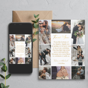 Tarjeta digital e impresas 8 fotos boda agradecimiento oro