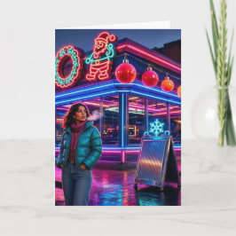 Tarjeta Diner de Navidad Retro Neon | Fiesta Vertical