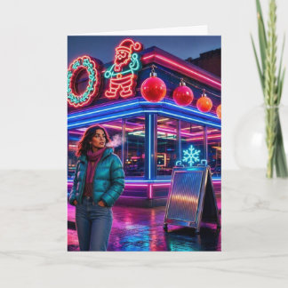 Tarjeta Diner de Navidad Retro Neon | Fiesta Vertical