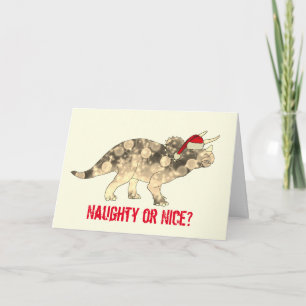Tarjeta Dino divertido Triceratops Santa Navidad Eslogan d