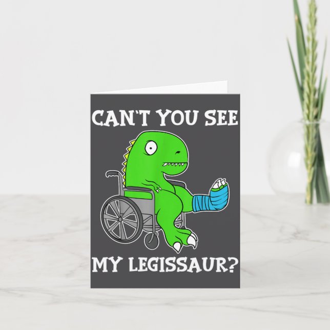 Tarjeta Dino Funny Get Well Broken Leg Gift Dinosaur With  (Anverso)