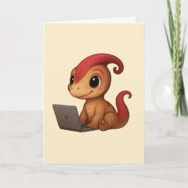 Tarjeta Dino Karte – Dino Kammli am Laptop