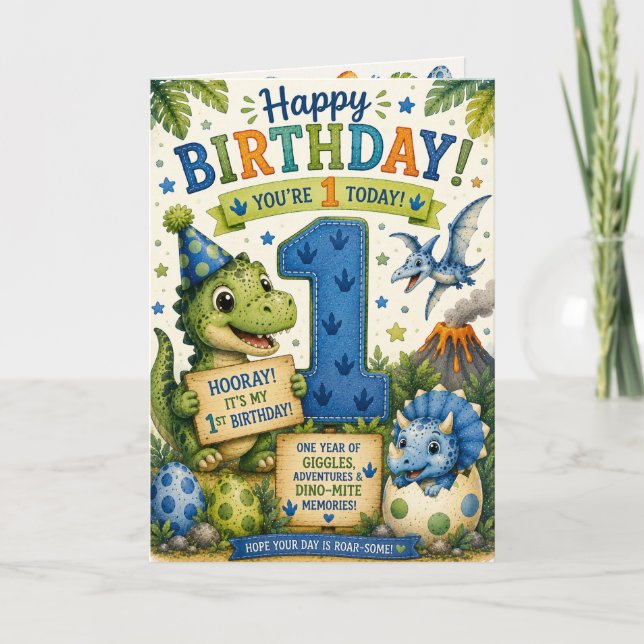 Tarjeta Dino-Mite 1er Cumpleaños  (Anverso)