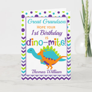 Tarjeta Dino-Mite de dinosaurio de primer cumpleaños