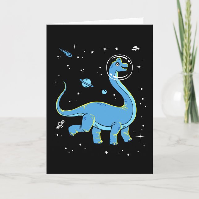 Tarjeta Dinos De Brachiosauro Azul En El Espacio (Anverso)