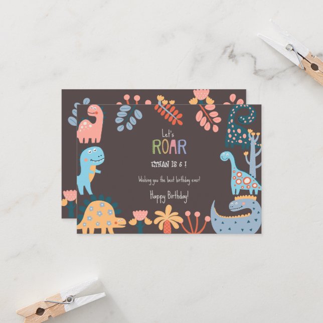 Tarjeta Dinos, rueguemos a los niños felices cumpleaños (Anverso/Reverso In Situ)