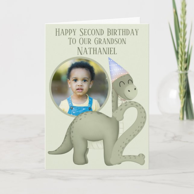 Tarjeta Dinosaur 1 Photo Aperture Second Birthday Card (Anverso)