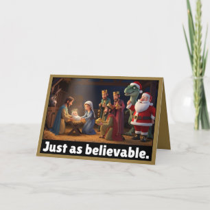 Tarjeta Dinosaur ateo y Santa Navidad