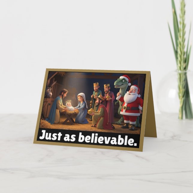 Tarjeta Dinosaur ateo y Santa Navidad (Anverso)