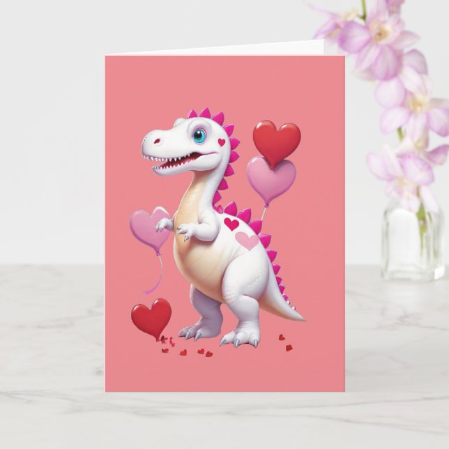 Tarjeta Dinosaur blanco lindo del día de San Valentín (Orquídea)