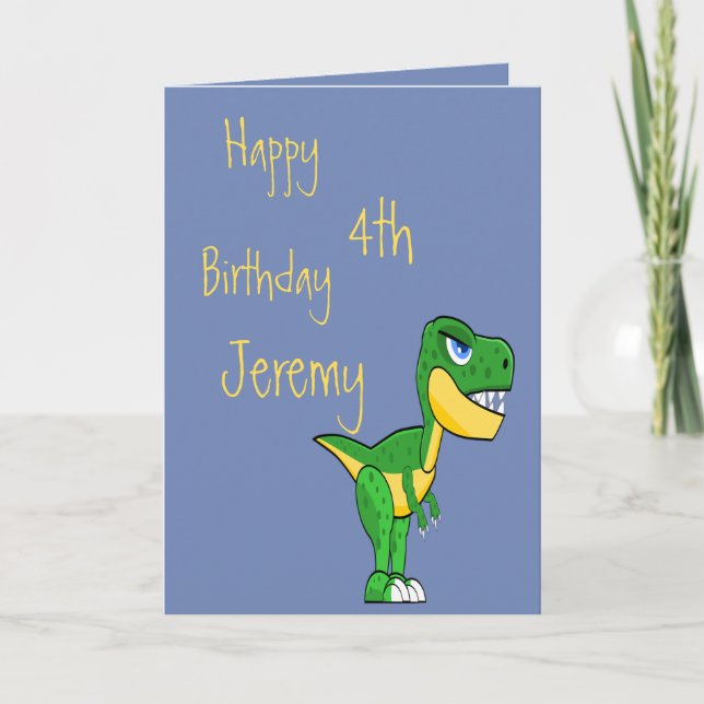Tarjeta Dinosaur Blue Cute Bots Age Birday (Anverso)