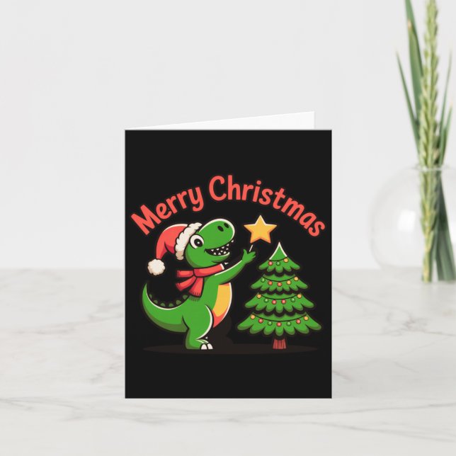 Tarjeta Dinosaur Christmas Merry Christmas T-rex Decoratin (Anverso)