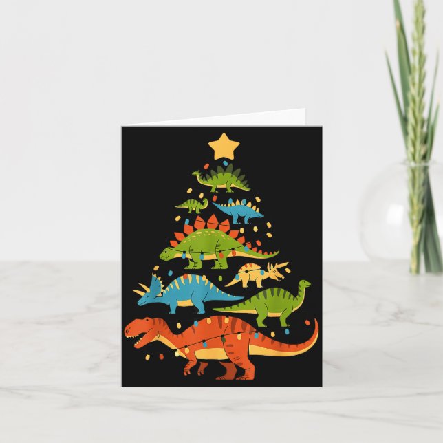 Tarjeta Dinosaur Christmas Tree Dino Trex Dinosaur Lover C (Anverso)