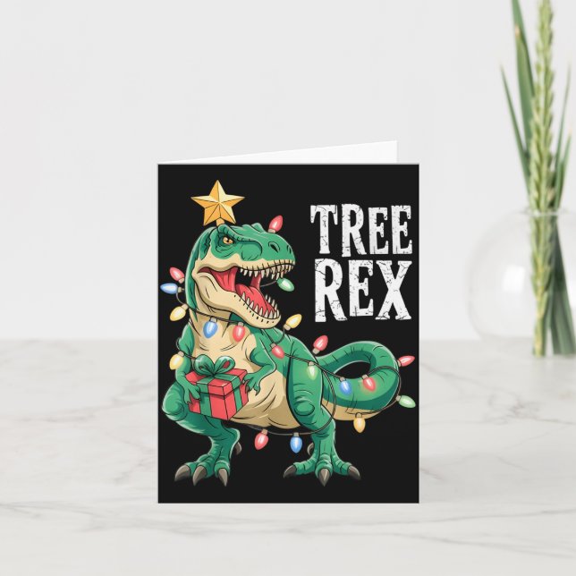 Tarjeta Dinosaur Christmas Tree Rex Pajamas Men Boys Xmas  (Anverso)