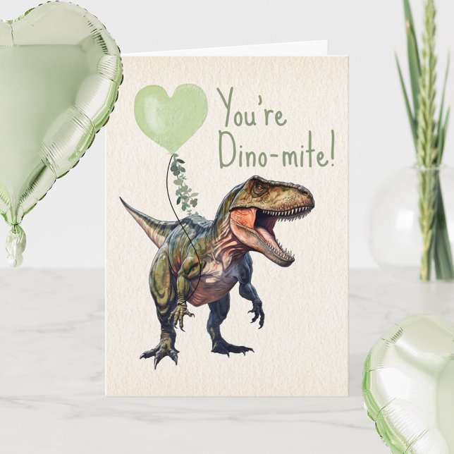 Tarjeta Dinosaur Dino-mite Verde Valentín para Clase  (Subido por el creador)