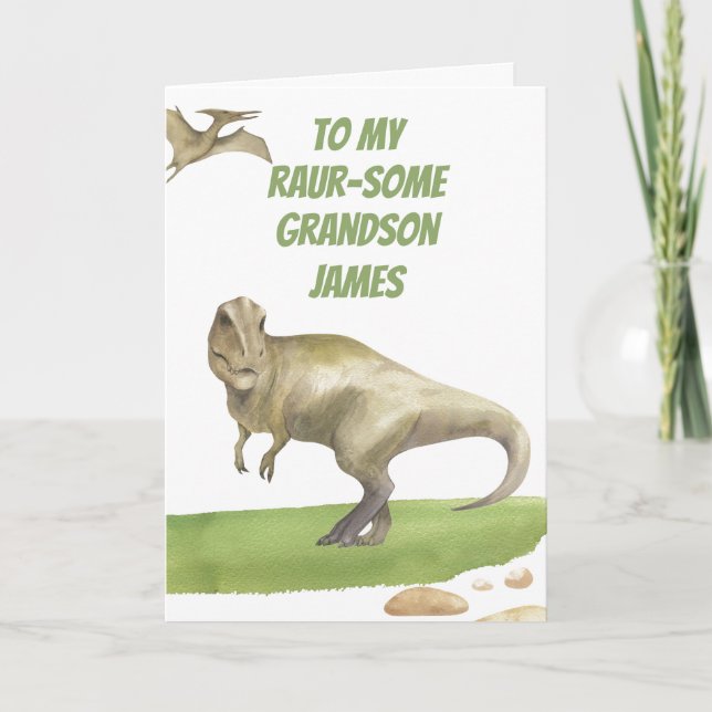 Tarjeta Dinosaur Grandson Birthday Card (Anverso)