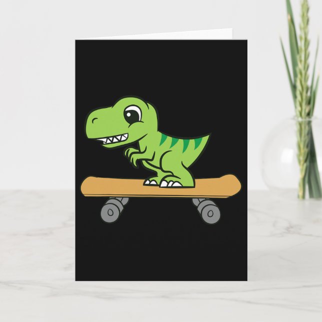 Tarjeta Dinosaur haciendo skateboarding Cute Dinosaur de s (Anverso)
