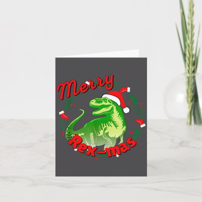 Tarjeta Dinosaur Holiday Merry Christmas Juric Tyrannosaur (Anverso)