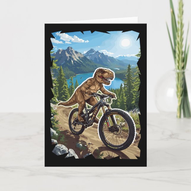 Tarjeta Dinosaur Mountain Biking Through Forest Trail  (Anverso)