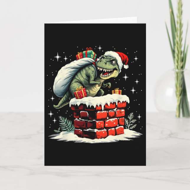Tarjeta Dinosaur Navidad Santa Xmas  (Anverso)