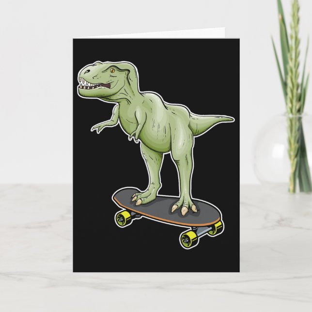 Tarjeta Dinosaur patinando T-rex Dino Dinosaurio  (Anverso)