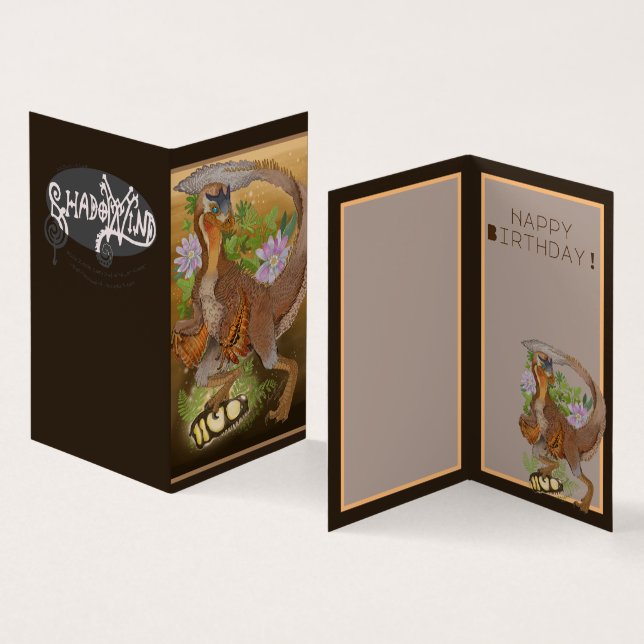 Tarjeta Dinosaur Raptor Jungle Art Cumpleaños (Interior y exterior)