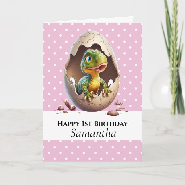 Tarjeta Dinosaur T Rex Baby Birday Card Pink (Anverso)