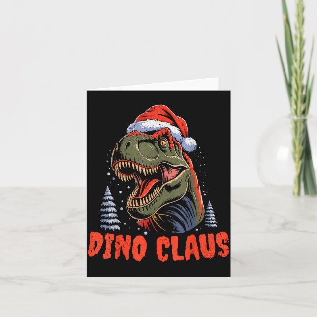 Tarjeta Dinosaur T-rex Christmas Tree Dino Claus Pajamas X (Anverso)