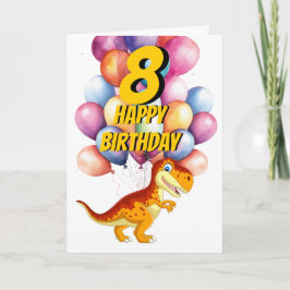 Tarjeta Dinosaur T Rex Gold 8 Birthday Balloons Card