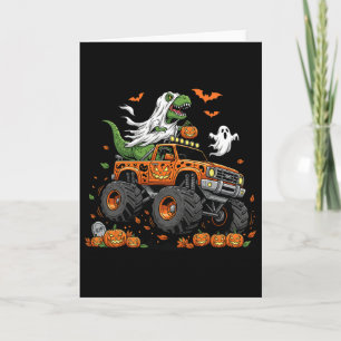 Tarjeta Dinosaur T-rex Montando Camión Monstruo Halloween 