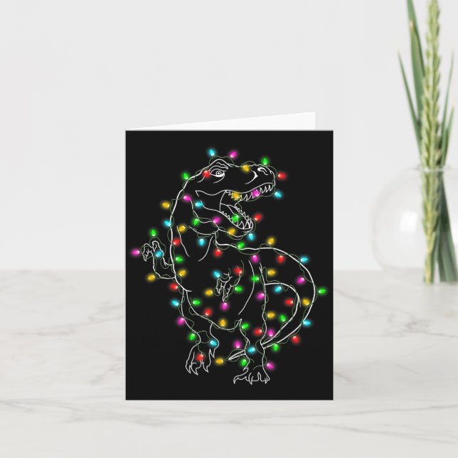 Tarjeta Dinosaur T-rex Tree Christmas Sweater Xmas Pet Din (Anverso)