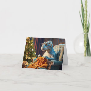 Tarjeta Dinosaur tejiendo Feliz Navidad