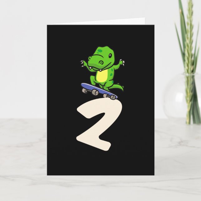 Tarjeta Dinosaurio 2.º cumpleaños Patinaje infantil Regalo (Anverso)