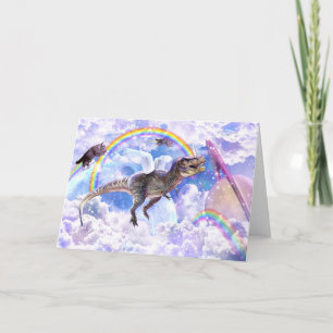 Tarjeta Dinosaurio arcoiris unicornio