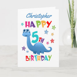 Tarjeta Dinosaurio Azul 5 cumpleaños