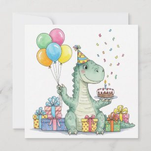 Tarjeta Dinosaurio de cumpleaños con color de agua con Gor