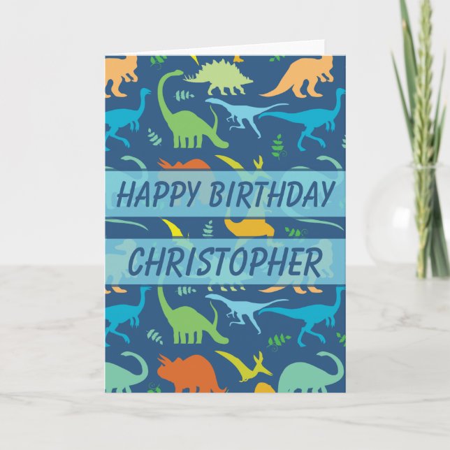 Tarjeta Dinosaurio de cumpleaños para personalizar (Anverso)