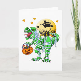 Tarjeta Dinosaurio de Halloween T Rex Momia Calabaza