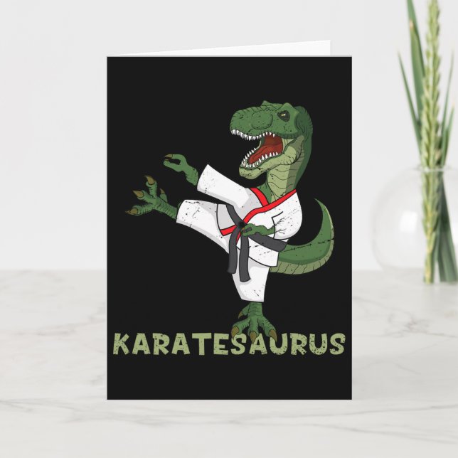 Tarjeta Dinosaurio de Karate Divertido Karatesaurus T-rex  (Anverso)